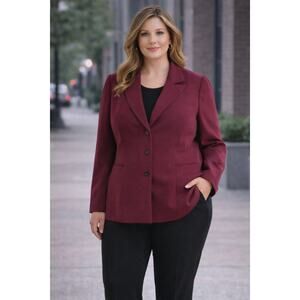 Liz Claiborne Burgundy Tailored Blazer Suit Jacket Sz 14 Power Dressing Career